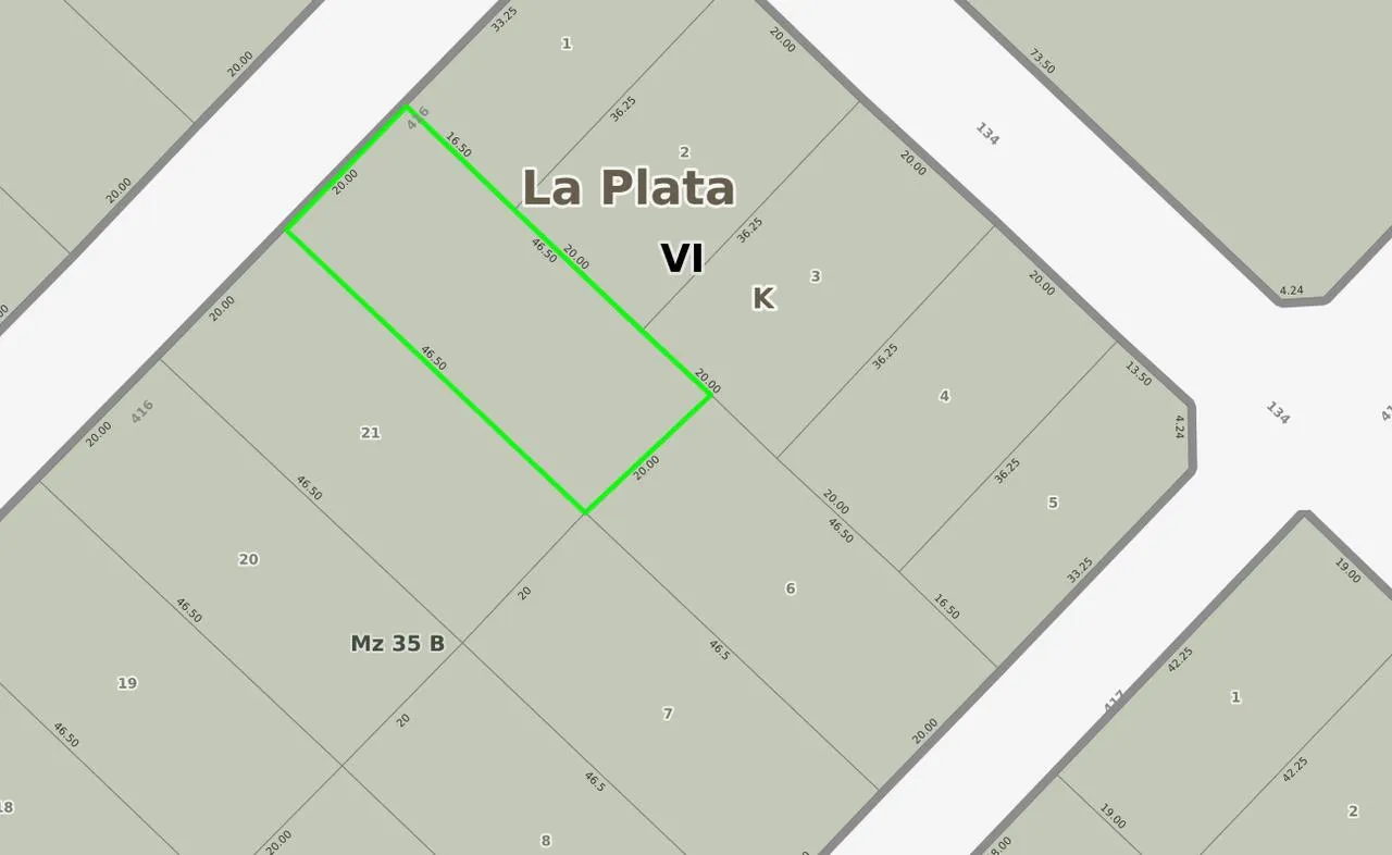 Terreno en 416 e/ 134 y 135
