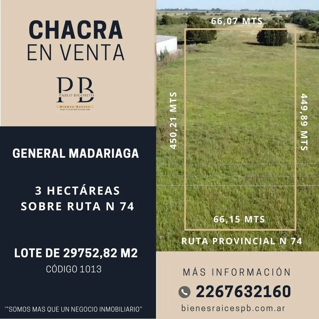 Terreno en INGRESO A LA CIUDAD RUTA N 74