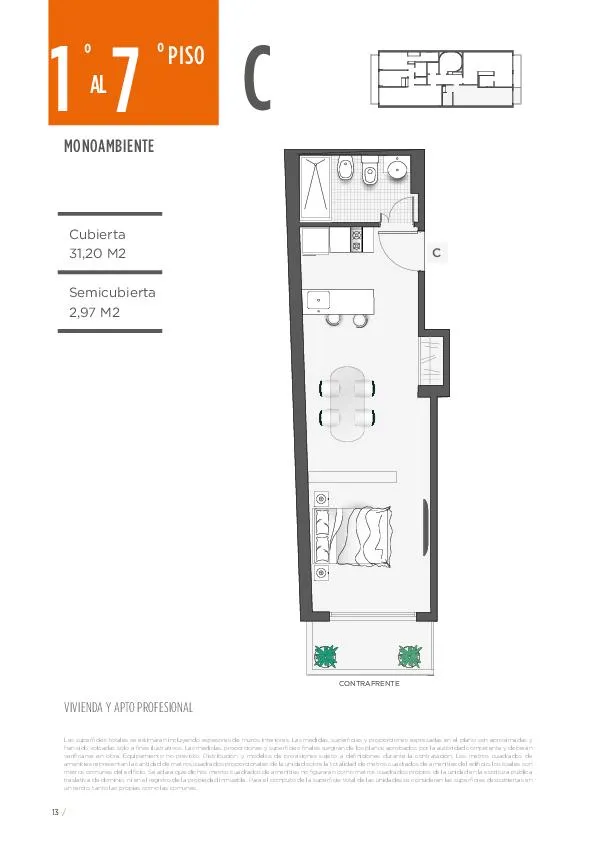 Departamento en Av. San Martin 4820 5° C Villa del Parque - Monoambiente en construcción