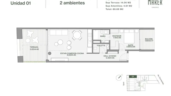Departamento en Av. Corrientes 4800
