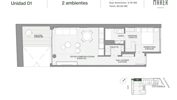 Departamento en Av. Corrientes 4800