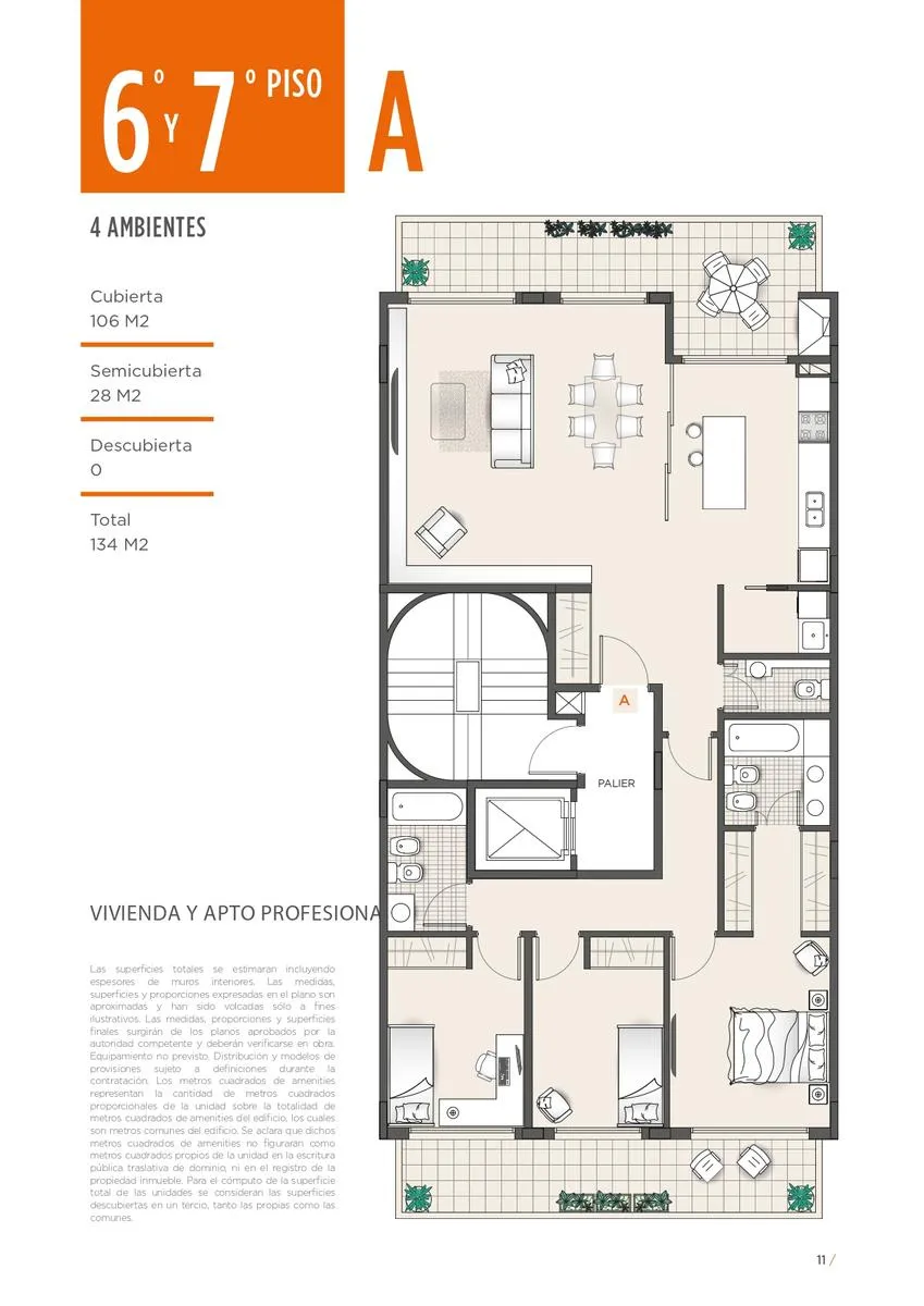 Departamento en Julian Alvarez 725 7° A - 4 amb con parrilla