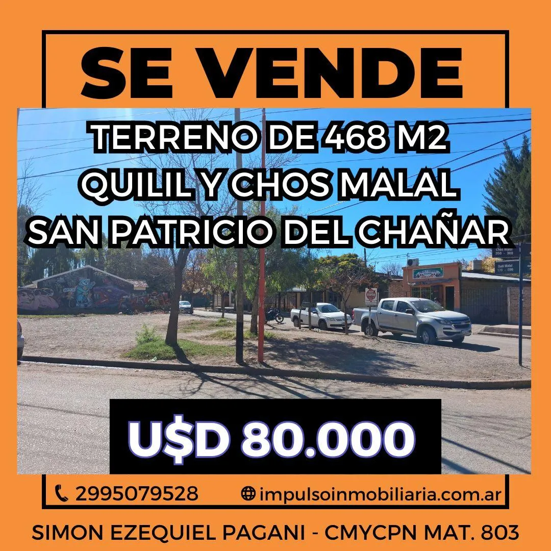 Terreno en QUILIL MALAL Y CHOS MALAL al 100