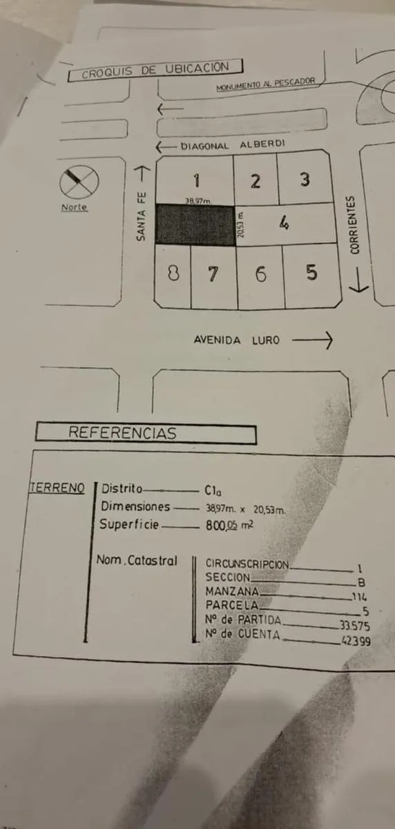 Terreno en Santa Fe y Diagonal Alberdi, Perla Norte, Mar del Plata, Argentina.