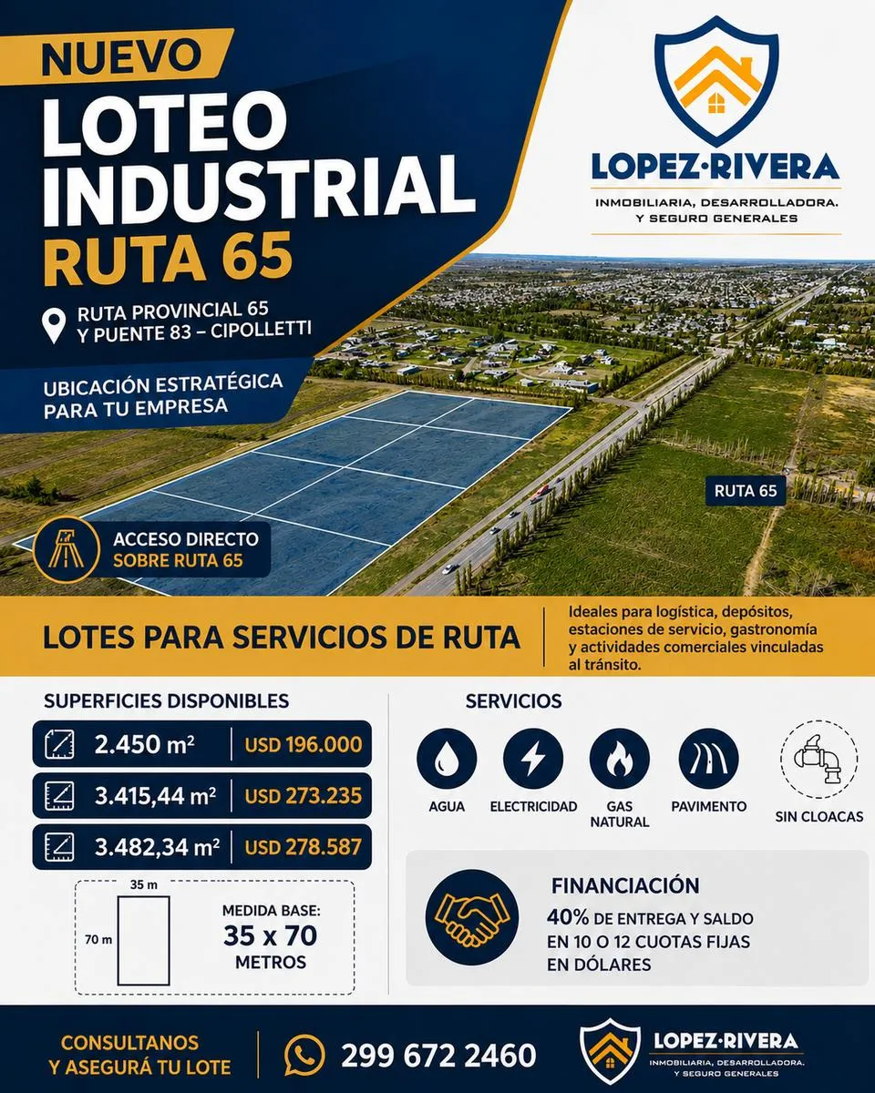 Terreno en Lote Industrial Frente a Ruta 65